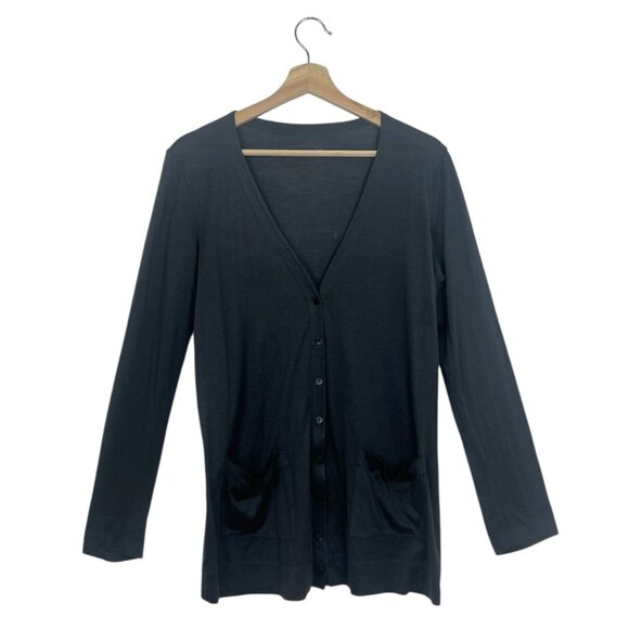 Eileen Fisher Silk Cardigan Top Size Small Charcoal Gray Lightweight Fine Knit - Picture 2 of 8